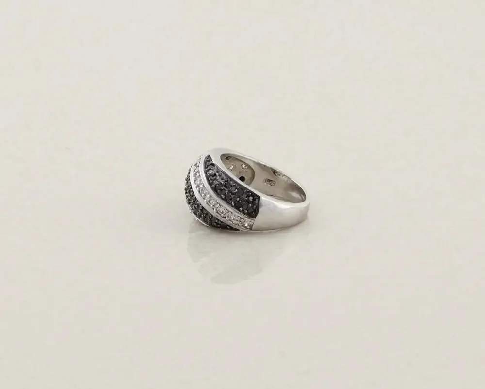 Sterling Silver Black and White Cubic Zirconia CZ Dome Ring Size 6 1/4